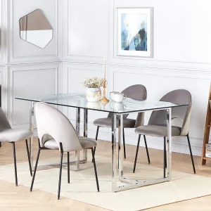 Eettafel ENVIA Zilver 160 cm 90 cm Veiligheidsglas