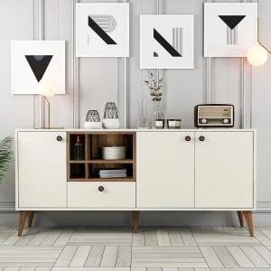 Dressoir – 180 cm x 81 cm x 35 cm – Crème – Spaanplaat gecoat in melamine Dressoir – 180 cm x 81 cm x 35 cm – Crème – Spaanplaat gecoat in melamine