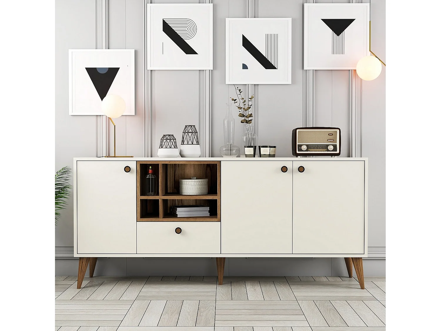 Dressoir – 180 cm x 81 cm x 35 cm – Crème – Spaanplaat gecoat in melamine