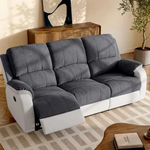 Driezits-relaxbank van microvezel en grijs en wit kunstleer BRODY Driezits-relaxbank van microvezel en grijs en wit kunstleer BRODY