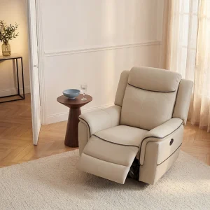 Elektrische relax-fauteuil van beige leer ADELIO