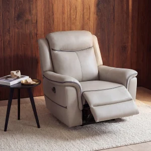 Elektrische fauteuil van lichtgrijs leer ADELIO