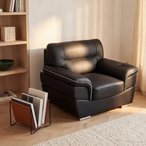 Fauteuil van leer THIBAULT – zwart Fauteuil van leer THIBAULT – zwart