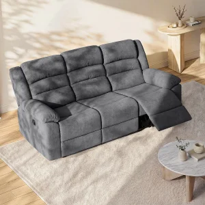 Driedelige elektrische relaxbank van grijze stoffen bekleding BUROLO Driedelige elektrische relaxbank van grijze stoffen bekleding BUROLO