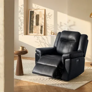 Elektrische relaxfauteuil van leer KENNETH – Zwart Elektrische relaxfauteuil van leer KENNETH – Zwart