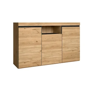 Dressoir Woonkamer Eetkamer Kantoor Kleur Eik/Zwart 3 Deuren 1 Holte 81x140x40cm