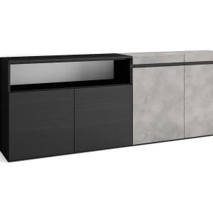 Dressoir, Opbergkast, 200x35x75cm, 4 Deuren, Woonkamer, hal, Cement