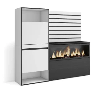Dressoir, Opbergkast, 167x35x145cm, Voor slaapkamer, kamer, Elektrische haard XXL, Schoenenkast, Wit