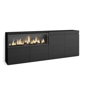 Dressoir, Opbergkast, 208x35x75cm, 4 Deuren, Elektrische haard XXL, Zwart Dressoir, Opbergkast, 208x35x75cm, 4 Deuren, Elektrische haard XXL, Zwart