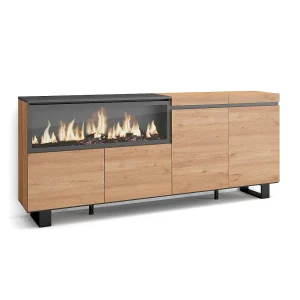 Dressoir, Opbergkast, 208x35x87cm, 4 Deuren, Elektrische haard XXL, Industrieel design, Eiken Dressoir, Opbergkast, 208x35x87cm, 4 Deuren, Elektrische haard XXL, Industrieel design, Eiken
