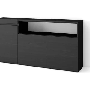 Dressoir, Opbergkast, 150x35x75cm, 3 Deuren, Woonkamer, hal, Zwart