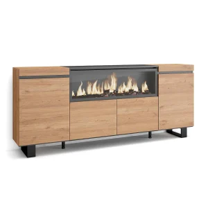 Dressoir, Opbergkast, 208x35x87cm, 4 Deuren, Elektrische haard XXL, Industrieel design, Eiken Dressoir, Opbergkast, 208x35x87cm, 4 Deuren, Elektrische haard XXL, Industrieel design, Eiken