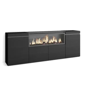 Dressoir, Opbergkast, 208x35x75cm, 4 Deuren, Elektrische haard XXL, Zwart Dressoir, Opbergkast, 208x35x75cm, 4 Deuren, Elektrische haard XXL, Zwart