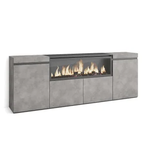 Dressoir, Opbergkast, 208x35x75cm, 4 Deuren, Elektrische haard XXL, Cement Dressoir, Opbergkast, 208x35x75cm, 4 Deuren, Elektrische haard XXL, Cement