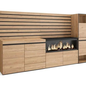 Dressoir, Opbergkast, 274x35x145cm, Voor slaapkamer, kamer, Elektrische haard XXL, Ladekast, Commode, Schoenenkast, Eiken