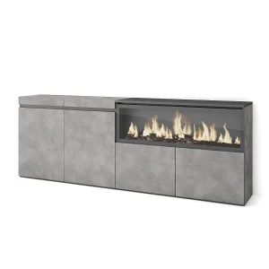 Dressoir, Opbergkast, 208x35x75cm, 4 Deuren, Elektrische haard XXL, Cement Dressoir, Opbergkast, 208x35x75cm, 4 Deuren, Elektrische haard XXL, Cement