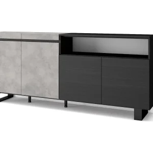 Dressoir, Opbergkast, 200x35x87cm, 4 Deuren, Industrieel design, Cement Dressoir, Opbergkast, 200x35x87cm, 4 Deuren, Industrieel design, Cement