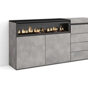 Dressoir, Opbergkast, 157x35x75cm, Voor slaapkamer, kamer, Elektrische haard, Ladekast, Commode, Cement