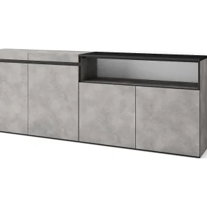 Dressoir, Opbergkast, 200x35x75cm, 4 Deuren, Woonkamer, hal, Cement