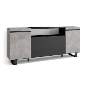 Dressoir, Opbergkast, 200x35x87cm, 4 Deuren, Industrieel design, Cement Dressoir, Opbergkast, 200x35x87cm, 4 Deuren, Industrieel design, Cement