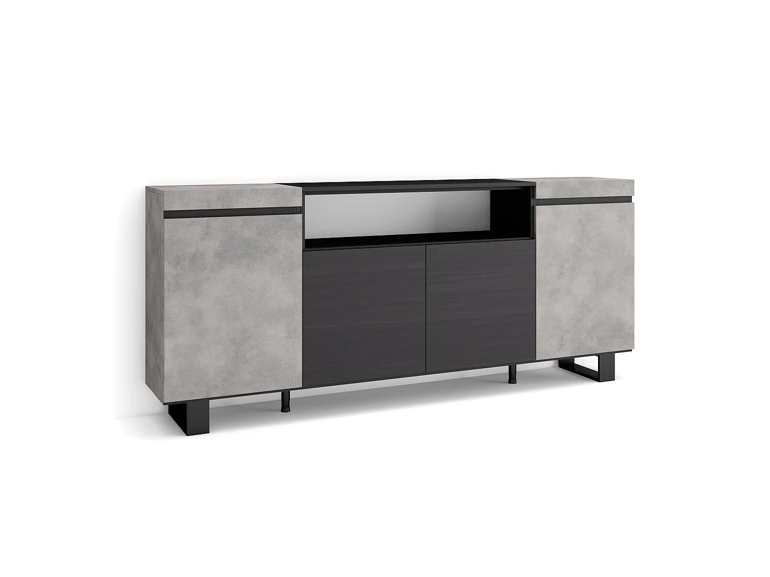 Dressoir, Opbergkast, 200x35x87cm, 4 Deuren, Industrieel design, Cement