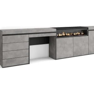 Dressoir, Opbergkast, 277x35x75cm, Voor slaapkamer, kamer, Elektrische haard, Ladekast, Commode, Kaptafel, Make-uptafel, Cement