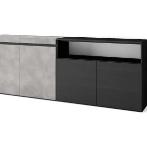 Dressoir, Opbergkast, 200x35x75cm, 4 Deuren, Woonkamer, hal, Cement