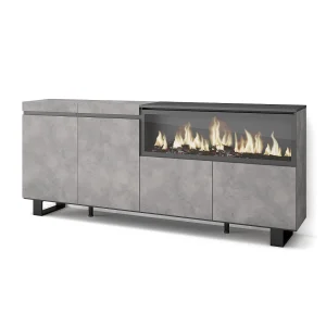 Dressoir, Opbergkast, 208x35x87cm, 4 Deuren, Elektrische haard XXL, Industrieel design, Cement Dressoir, Opbergkast, 208x35x87cm, 4 Deuren, Elektrische haard XXL, Industrieel design, Cement