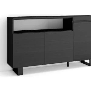 Dressoir, Opbergkast, 150x35x87cm, 3 Deuren, Industrieel design, Zwart
