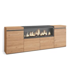 Dressoir, Opbergkast, 208x35x75cm, 4 Deuren, Elektrische haard XXL, Eiken Dressoir, Opbergkast, 208x35x75cm, 4 Deuren, Elektrische haard XXL, Eiken