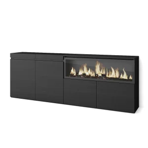 Dressoir, Opbergkast, 208x35x75cm, 4 Deuren, Elektrische haard XXL, Zwart Dressoir, Opbergkast, 208x35x75cm, 4 Deuren, Elektrische haard XXL, Zwart