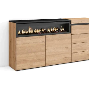 Dressoir, Opbergkast, 157x35x75cm, Voor slaapkamer, kamer, Elektrische haard, Ladekast, Commode, Eiken