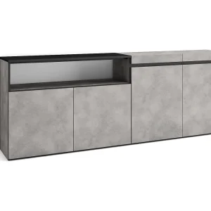 Dressoir, Opbergkast, 200x35x75cm, 4 Deuren, Woonkamer, hal, Cement
