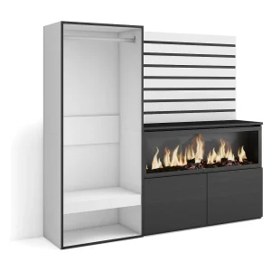 Dressoir, Opbergkast, 167x35x145cm, Voor slaapkamer, kamer, Elektrische haard XXL, Open Kledingkast, Wit