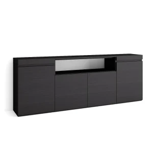 Dressoir, Opbergkast, 200x35x75cm, 4 Deuren, Woonkamer, hal, Zwart Dressoir, Opbergkast, 200x35x75cm, 4 Deuren, Woonkamer, hal, Zwart