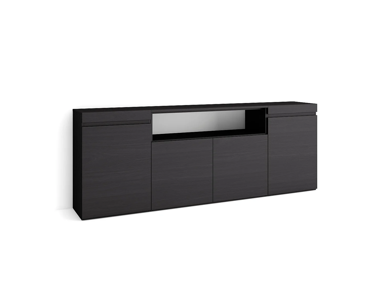 Dressoir, Opbergkast, 200x35x75cm, 4 Deuren, Woonkamer, hal, Zwart