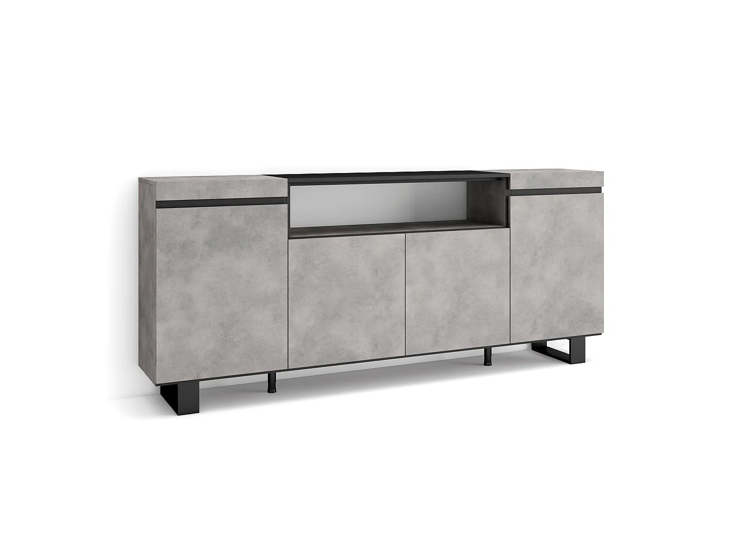 Dressoir, Opbergkast, 200x35x87cm, 4 Deuren, Industrieel design, Cement