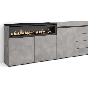Dressoir, Opbergkast, 207x35x75cm, Voor slaapkamer, kamer, Elektrische haard, Ladekast, Commode, Cement Dressoir, Opbergkast, 207x35x75cm, Voor slaapkamer, kamer, Elektrische haard, Ladekast, Commode, Cement