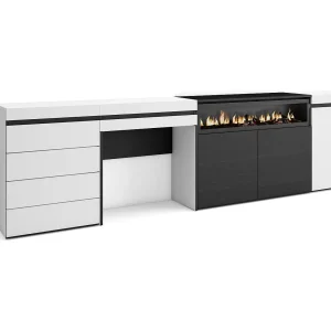 Dressoir, Opbergkast, 277x35x75cm, Voor slaapkamer, kamer, Elektrische haard, Ladekast, Commode, Kaptafel, Make-uptafel, Wit