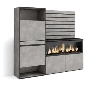 Dressoir, Opbergkast, 167x35x145cm, Voor slaapkamer, kamer, Elektrische haard XXL, Schoenenkast, Cement