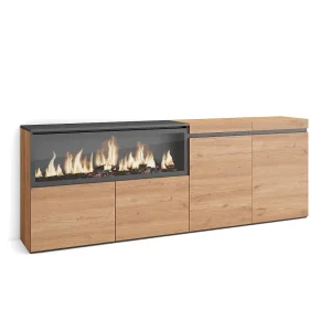 Dressoir, Opbergkast, 208x35x75cm, 4 Deuren, Elektrische haard XXL, Eiken Dressoir, Opbergkast, 208x35x75cm, 4 Deuren, Elektrische haard XXL, Eiken