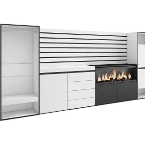 Dressoir, Opbergkast, 334x35x145cm, Voor slaapkamer, kamer, Elektrische haard XXL, Ladekast, Commode, Schoenenkast, Open Kledingkast, Wit