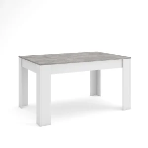 Eettafel, 140x90x76cm, Voor 6 personen, Dining Table, Cement en Wit Eettafel, 140x90x76cm, Voor 6 personen, Dining Table, Cement en Wit