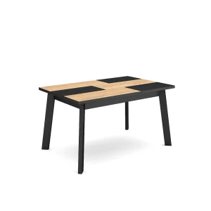 Eettafel, 140x90x75cm, Voor 6 personen, Houten poten, Eiken/Zwart Eettafel, 140x90x75cm, Voor 6 personen, Houten poten, Eiken/Zwart
