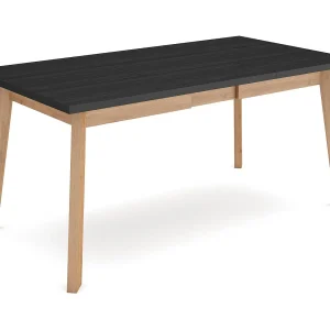 Eettafel, 167x90x75cm, Voor 8 personen, Houten poten, Zwart/Eiken Eettafel, 167x90x75cm, Voor 8 personen, Houten poten, Zwart/Eiken