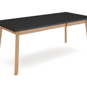 Eettafel, 194x90x75cm, Voor 10 personen, Houten poten, Zwart/Eiken Eettafel, 194x90x75cm, Voor 10 personen, Houten poten, Zwart/Eiken