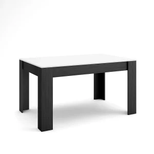 Eettafel, 140x90x76cm, Voor 6 personen, Dining Table, Wit en Zwart Eettafel, 140x90x76cm, Voor 6 personen, Dining Table, Wit en Zwart