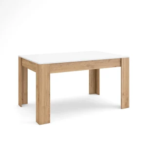 Eettafel, 140x90x76cm, Voor 6 personen, Dining Table, Wit en Eiken Eettafel, 140x90x76cm, Voor 6 personen, Dining Table, Wit en Eiken
