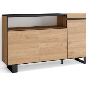 Dressoir, Opbergkast, 150x35x87cm, 3 Deuren, Industrieel design, Eiken/Zwart