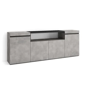 Dressoir, Opbergkast, 200x35x75cm, 4 Deuren, Woonkamer, hal, Cement